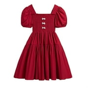 LUOGENLI Dress for Girls Girls Dress Tween Boho Flutter Sleeve Tiered A Line Summer Dresses with Pockets Girls Easter Dresses Size 8 Fancy Summer Easter Dresses for Girls 10-12 2024 Red 7-8 Years